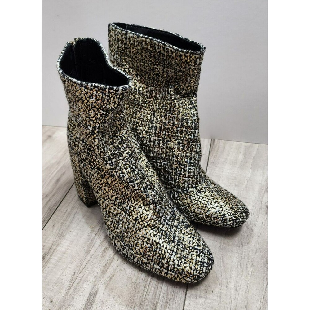 Jessica Simpson Block Heel Boots Black/Gold/White Woman's Size 8